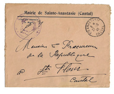 Ste ANASTASIE Cantal Lettre Mairie Franchise Ob Recette Distribution Pointillé Type 04 B4 Ob 27 10 1940 - Handstempel