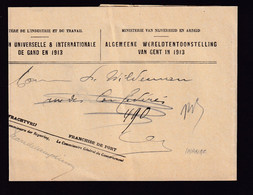 366/37 - Expo Universelle GAND GENT 1913 - Bande D' IMPRIME En Franchise - Le Commissaire Du Gouvernement - Altri & Non Classificati