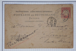 BB7 GERMANY BAYERN  BELLE CARTE  1884++OBERAU ?  A LANGRES FRANCE    +VIA AURICOURT +++ AFFRANCH. INTERESSANT - Entiers Postaux