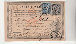 Carte Précurseur Recommandée Et Retour à L'envoyeur, Avec Type Sage, 1877 - 1871-1875 Cérès
