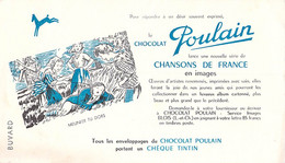 VIEUX PAPIERS BUVARD 13 X 21 CM CHOCOLAT POULAIN CHANSONS EN FRANCE CHEQUE TINTIN - Cocoa & Chocolat