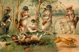 Chats Humanisés * CPA Illustrateur Maurice BOULANGER Boulanger * La Chasse Chasseurs * Chat Cat Cats Katze Humanisé - Katten