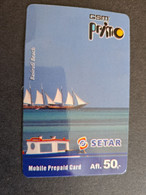 ARUBA PREPAID CARD SETAR/GSM PRIMO  FL 50,- BASIRUTI BEACH/SAILBOATS      Fine Used Card  **10511** - Aruba