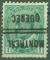 Canada 1901 #77 1p Bluegreen Preobliteration UPSIDE DOWN Montreal/Quebec à L'envers Invereted Preo Kopfstehend - Voorafgestempeld