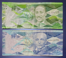 BARBADOS 2 & 5 Dollars. Used. Nice Lot Of Banknotes. - Barbados