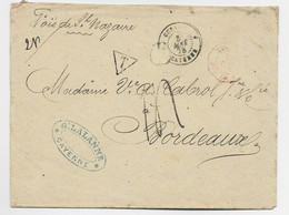 GUYANE CAYENNE 2 MAI 1878  LETTRE COVER TO BORDEAUX  + TAXE TAMPON 14 + VERSO MARITIME - Lettres & Documents