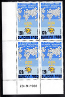 BURKINA FASO - 1988 UPU WORLD POST DAY CORNER MARGIN DATED BLOCK OF 4 STAMPS FINE MNH ** SG 951 X 4 - Burkina Faso (1984-...)