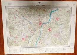 Portugal , 1976 , Carta Corográfica 1:50000 , Ribatejo Area Map , Santarém , Cartaxo , Almeirim , Alpiarça , 76.5x55,5cm - Cartes Géographiques