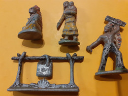 LOT INDIENS Figurines , 4 Pièces En Aluminium - Quiralu