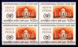 India 1967 TAJ MAHAL, INTERNATIONAL TOURIST YEAR BLOCK OF 4 Stamp MNH - Ungebraucht