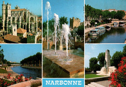 11 NARBONNE La Cathédrale St Just, Le Canal De La Robine, Les Jets D'Eau, Le Monument à Ferroul    ( Recto-verso) - Narbonne