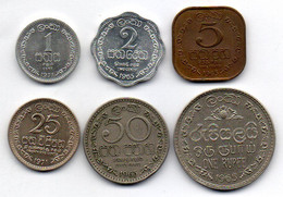 CEYLON, Set Of Six Coins 1, 2, 5, 25, 50 Cents, 1 Rupee, Alum., C-Nickel, Year 1963-71, KM #127, 128, 129, 131, 132, 133 - Sri Lanka
