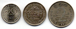 SRI LANKA, Set Of Three Coins 50 Cents, 1, 2 Rupees, Copper-Nickel, Year 1978-82, KM # 135.2, 136.1, 145 - Sri Lanka