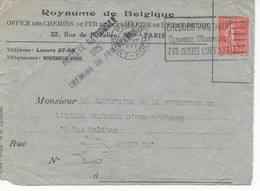Enveloppe En-tête "Royaume Belgique Office Chemins De Fer Et Marine De L'Etat Belge à Paris" De 1927 - 1903-60 Sower - Ligned