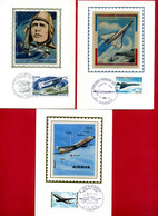 3 Cartes Maximum 1er Jour - LINDBERG - AIRBUS - CONCORDE - Tp N° PA43 - PA50 - 1751  -  Image Sur Soie - 1970-1979