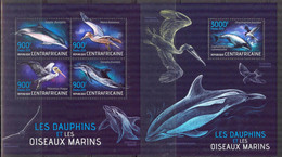 Central African Republic 2013 Sea Birds And Dolphins Sheet + S/S MNH - Central African Republic