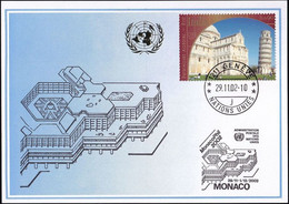 UNO GENF 2002 Blaue Karte - Blue Card  Mit Erinnerungsstempel MONACO - Lettres & Documents