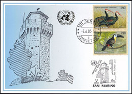 UNO GENF 2003 Mi-Nr. 341 Blaue Karte - Blue Card  Mit Erinnerungsstempel SAN MARINO - Storia Postale