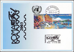 UNO GENF 2003 Blaue Karte - Blue Card  Mit Erinnerungsstempel ROM - Lettres & Documents