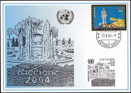 UNO GENF 2004 Blaue Karte - Blue Card  Mit Erinnerungsstempel RICCIONE - Lettres & Documents