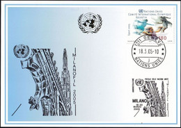 UNO GENF 2005 Mi-Nr. 350 Blaue Karte - Blue Card  Mit Erinnerungsstempel MAILAND - Storia Postale