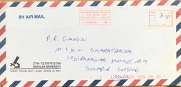 BELGIUM - ISRAEL 2001, BAR-ILAN UNIVERSITY, RAMAT-GAN, BELGIUM METER MACHINE CANCELLATION AIR MAIL COVER TO INDIA. - 2000-2019