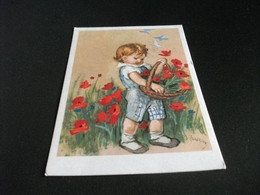 ILLUSTRATORE  VEDI FIRMA A. ZANDRINO BAMBINA CON CESTA DI FIORI FARFALLE - Zandrino