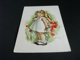 ILLUSTRATORE  VEDI FIRMA A. ZANDRINO BAMBINA CON  FIORI LIEVE STRAPPAMENTO LATO SX - Zandrino