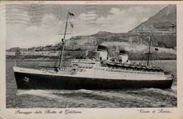 165137 Antica Cartolina Passaggio Dello Stretto Di Gibilterra Nave Piroscafo Conte Di Savoia - Passagiersschepen
