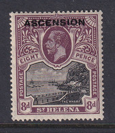 Ascension: 1922   KGV - St Helena Stamp 'Ascension' OVPT    SG6    8d    MH - Ascension