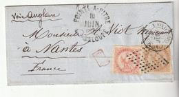 Lettre Pointe à Pitre / Guadeloupe Avec Cachet Rouge "PD"  Et Timbres Type Aigle, 1863, Voie Anglaise - Eagle And Crown