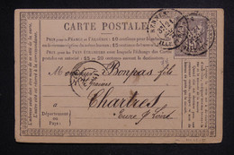 FRANCE - Carte Précurseur De Rennes Pour Chartres En 1877 Avec Vignette Commerciale Au Verso - L 128269 - Vorläufer