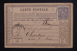 FRANCE - Carte Précurseur De Sèvres Pour Chartres En 1877 Avec étiquette Commerciale Au Verso  - L 128272 - Precursor Cards