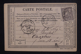 FRANCE - Carte Précurseur De Caen Pour Chartres En 1877 Avec étiquette Commerciale Au Verso  - L 128273 - Vorläufer
