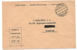 104 - 58 - Enveloppe "Franco" Cachet à Date Biel/Bienne 1919 - Vrijstelling Van Portkosten