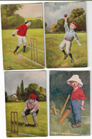 4 Postcards, Early Cricket Cards, Bat, Ball, Stumps, 1906-09. - Cricket