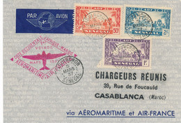 SENEGAL - N° 125+129+133 SUR ENVELOPPE COTE OCCIDENTALE D A FRIQUE 1ER VOYAGE AEROMARITIME 5 MARS 1937 - Covers & Documents