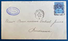 Grande Bretagne Lettre Mars 1888 Dateur D'Ipswich Pour Bordeaux N°95 + Dateur Ligne " Calais à Paris 1e " SUP - Storia Postale