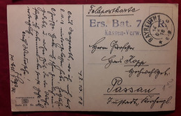 Feldpostkarte BAYREUTH Bayern,  Stempel ERS. BAT 7 KASSEN - VERW., 14 OKT 1918 WWI Guerre Krieg > Passau TB - Feldpost (postage Free)