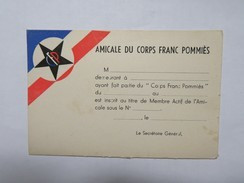 Carte De L'Amicale Du Corps Franc Pommiès, Non écrite, Dimensions 12,5 Cm Sur 8 Cm - War 1939-45