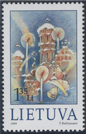 Lithuania 1999 MNH Sc 649 1.35 L Candles, Buildings Christmas, New Year - Lithuania