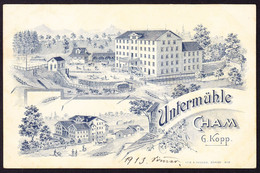 1913 Gelaufene Reklame Litho, Untermühle In Cham. - Cham