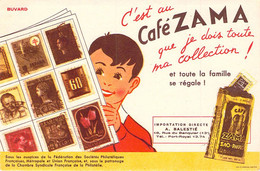 VIEUX PAPIERS BUVARD 13 X 21 CM CAFE ZAMA TIMBRES PHILATELIE - Coffee & Tea