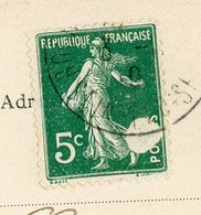 FRANCE - SEMEUSE N° Yt 137 Obli. IMPRESSION PARTIELLE Dû À UN CORPS ETRANGER AU MOMENT DE L'IMPRESSION (SUR CPA) - Lettres & Documents