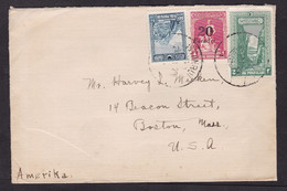 Turkey: Cover To USA, 1930?, 3 Stamps, Value Overprint, Landscape, Mountain (traces Of Use) - Cartas & Documentos