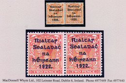 Ireland 1922 Harrison Rialtas 5-line Coils, 2d Die 2 Horizontal Coil Join Pair Fresh Mint - Unused Stamps