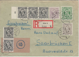 AM-Post - 42 Pfg U.a. Einschreibebrief Kiel 4 - Saarbrücken 1946 - Zona Anglo-Américan