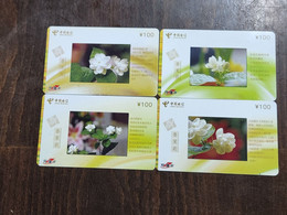 China-(WDCZ-1.4.2004)-FLOWERS-(17)-(100units)-(4 Cards)-()-(tirage-10.000)-used Card+2 Card Prepiad Free - Blumen