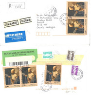 LES GETS 74 Lettre Recommandée Dest Norfolk Grande Bretagne Briat Yv 2617 2618 2619 2828 Etiquette Royal Mail 1994 - Covers & Documents