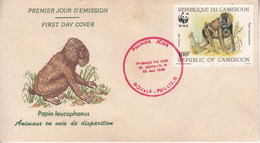 1988 Cameroun Cameroon WWF 100F Monkeys Primates  First Day Cover - Cameroon (1960-...)